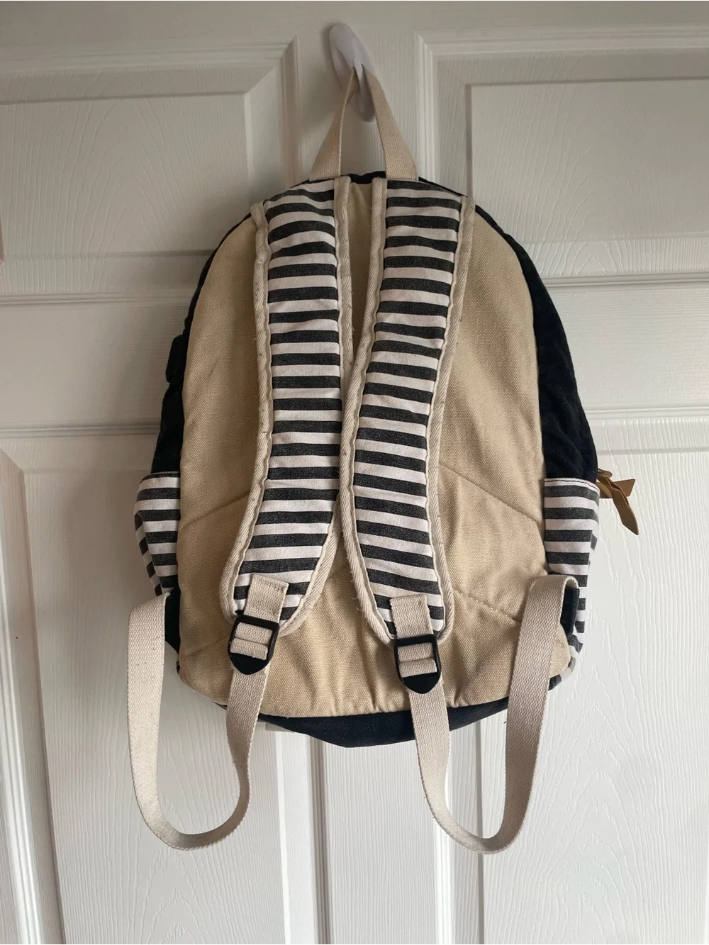 Striped Canvas Backpack in Black and Tan